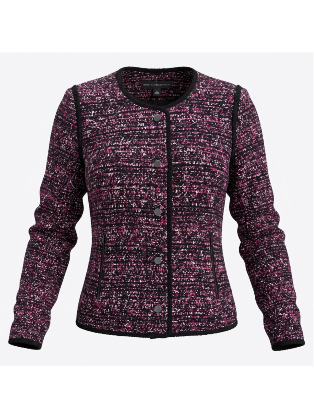 White House Black Market Jacket Pink Black Tweed Lined Button Front Womens XL